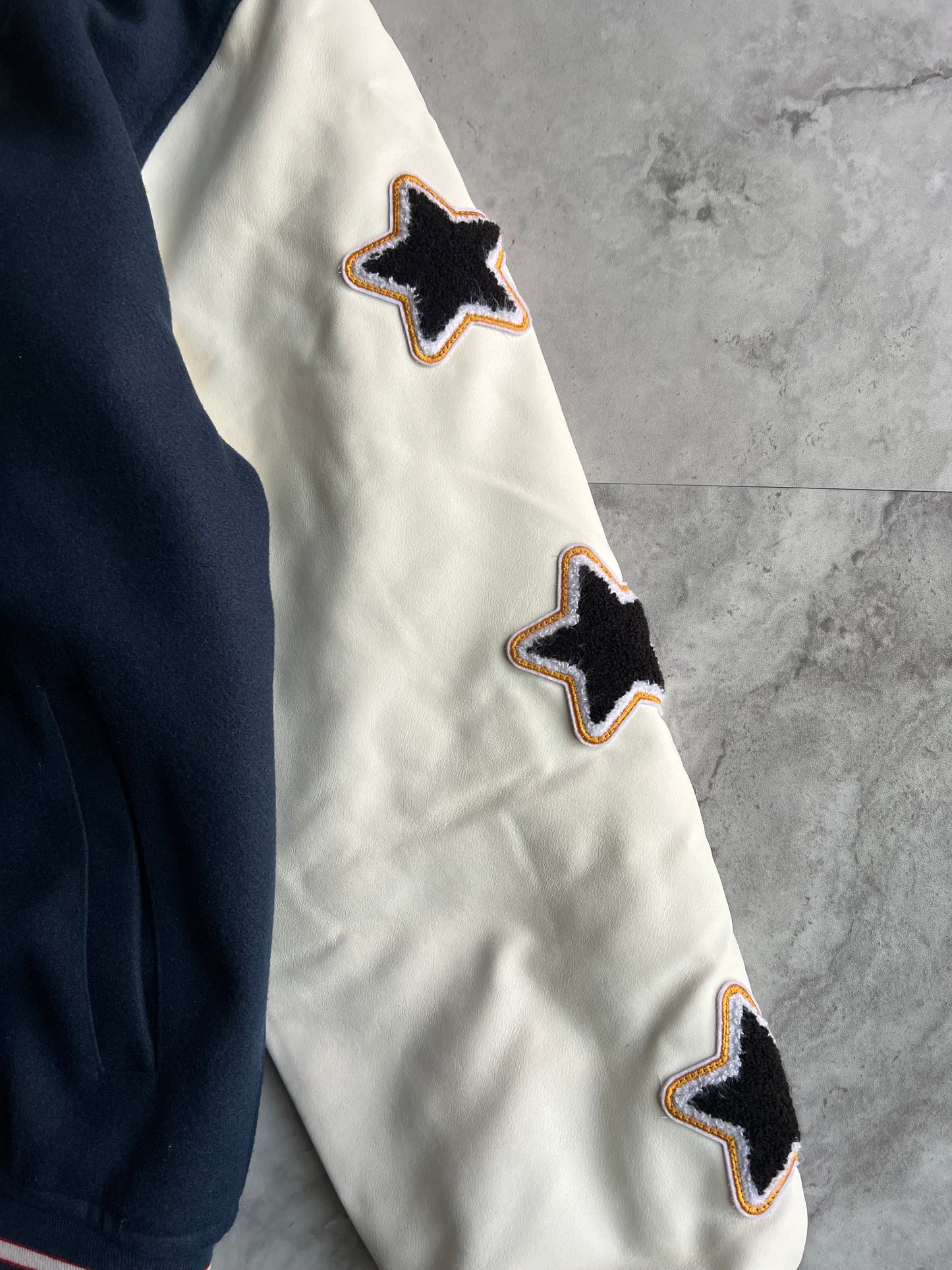 Jackrose Embroidered Leather Sleeve Varsity Jacket