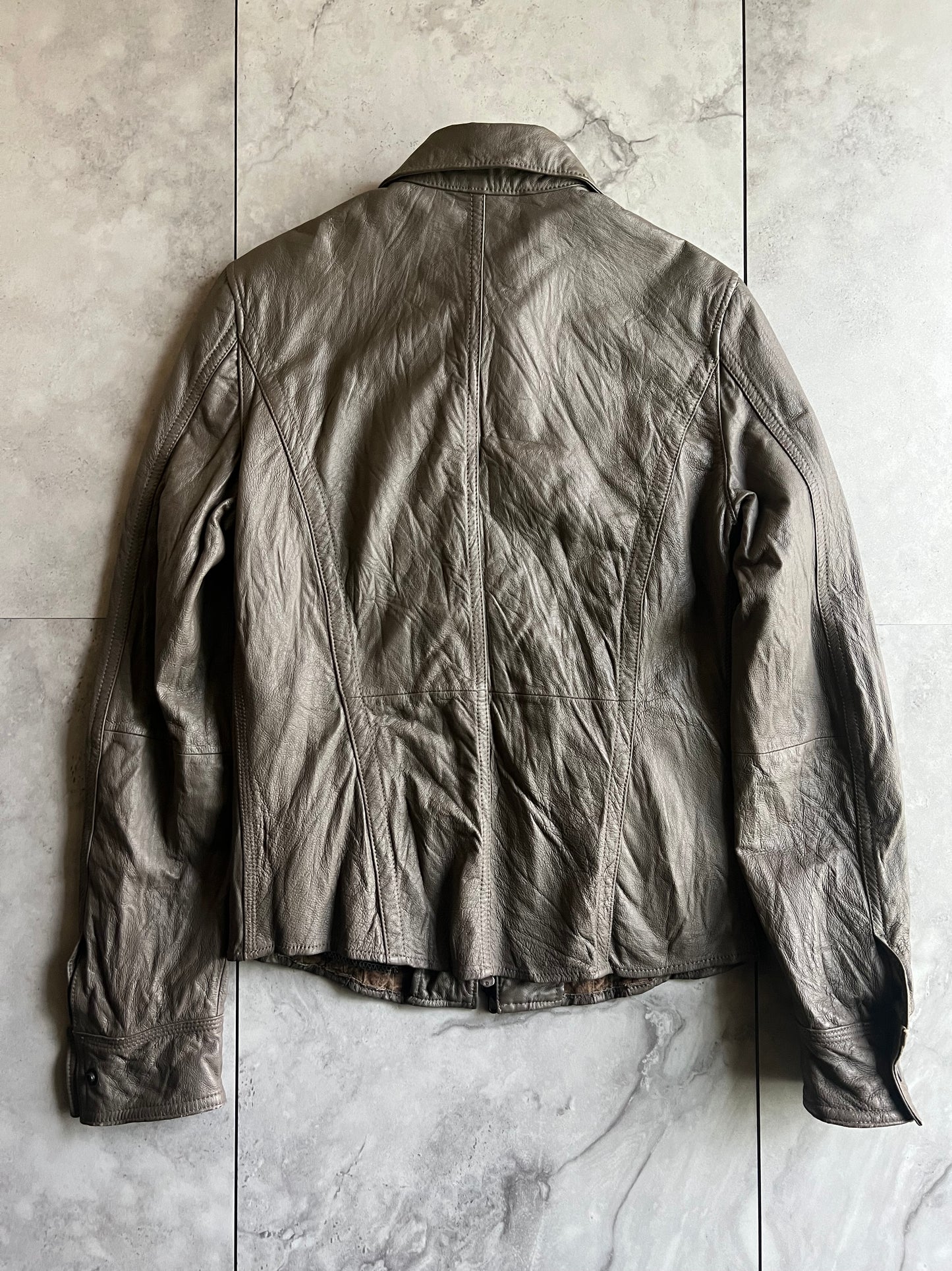Schlussel Grey Single Zip Western Leather Jacket