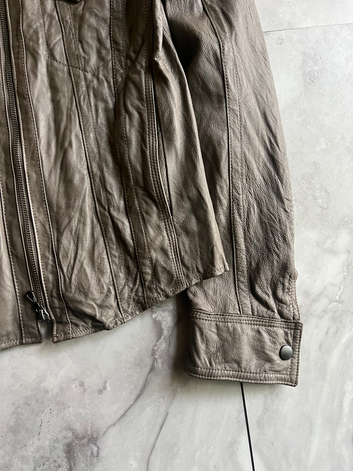 Schlussel Grey Single Zip Western Leather Jacket