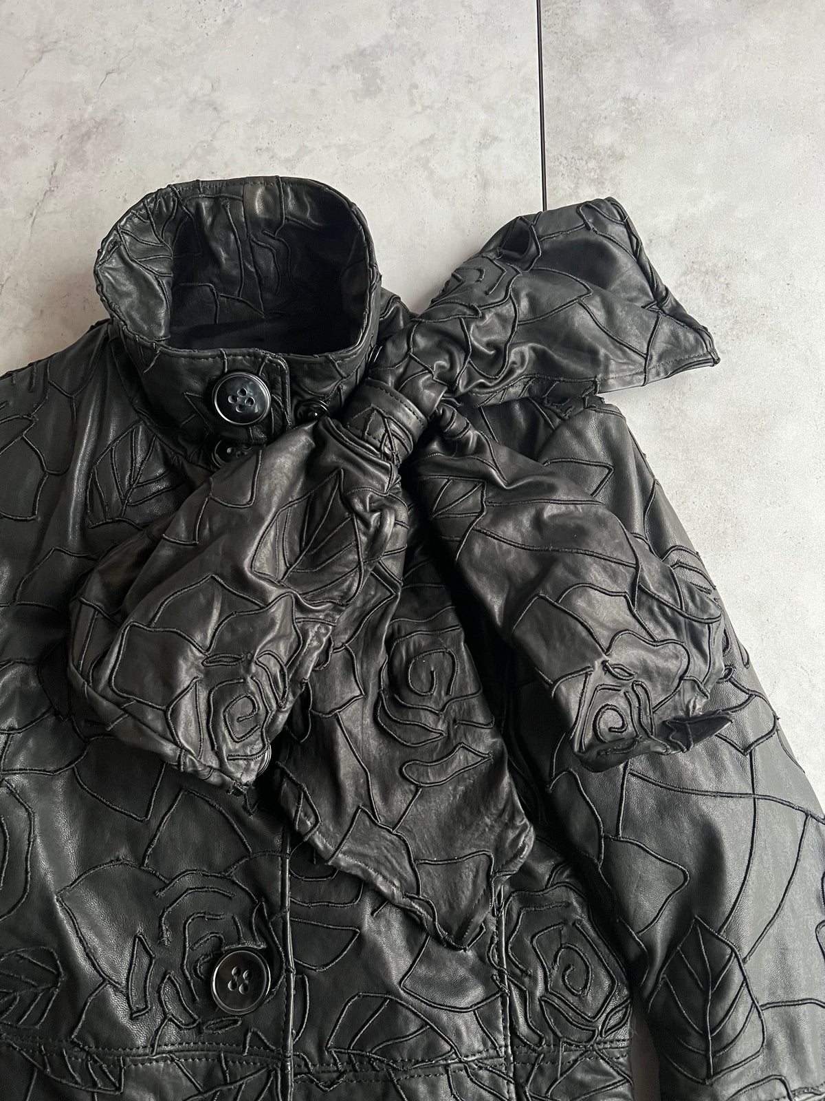 Emporio Armani Leather Bow Long Coat