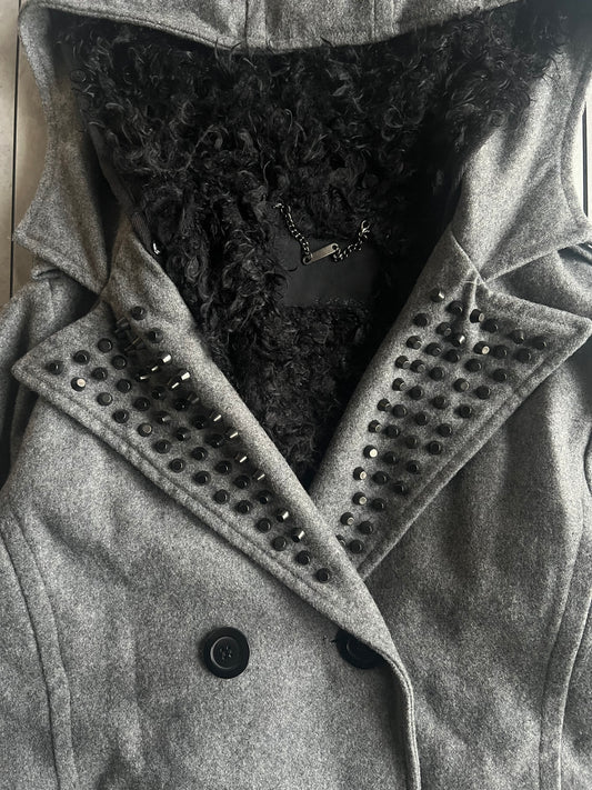 Glad News Fur Lined Studded Pea Coat