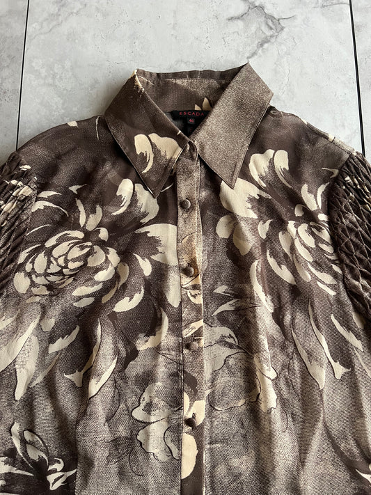 Escada Silk Floral Lazer Cut Blouse