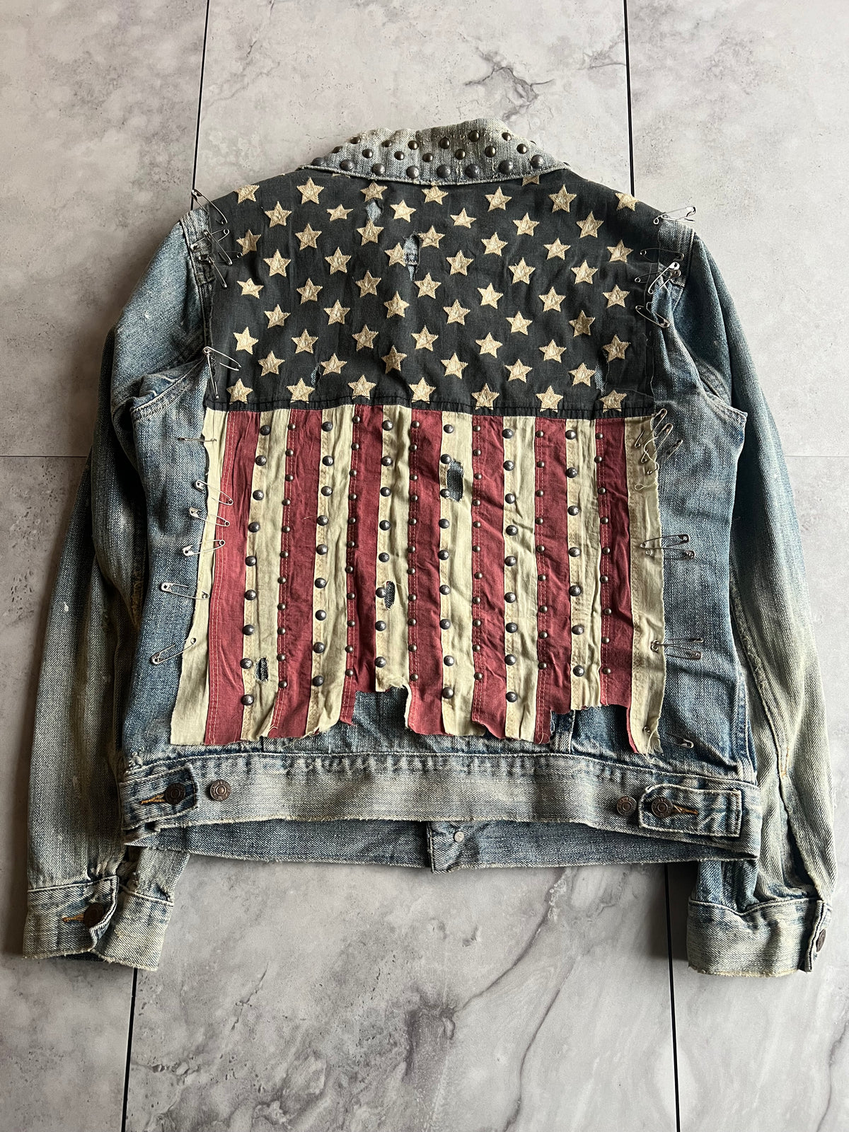 Ralph Lauren Denim&Supply Studded American Flag Safety Pin Denim Jacket