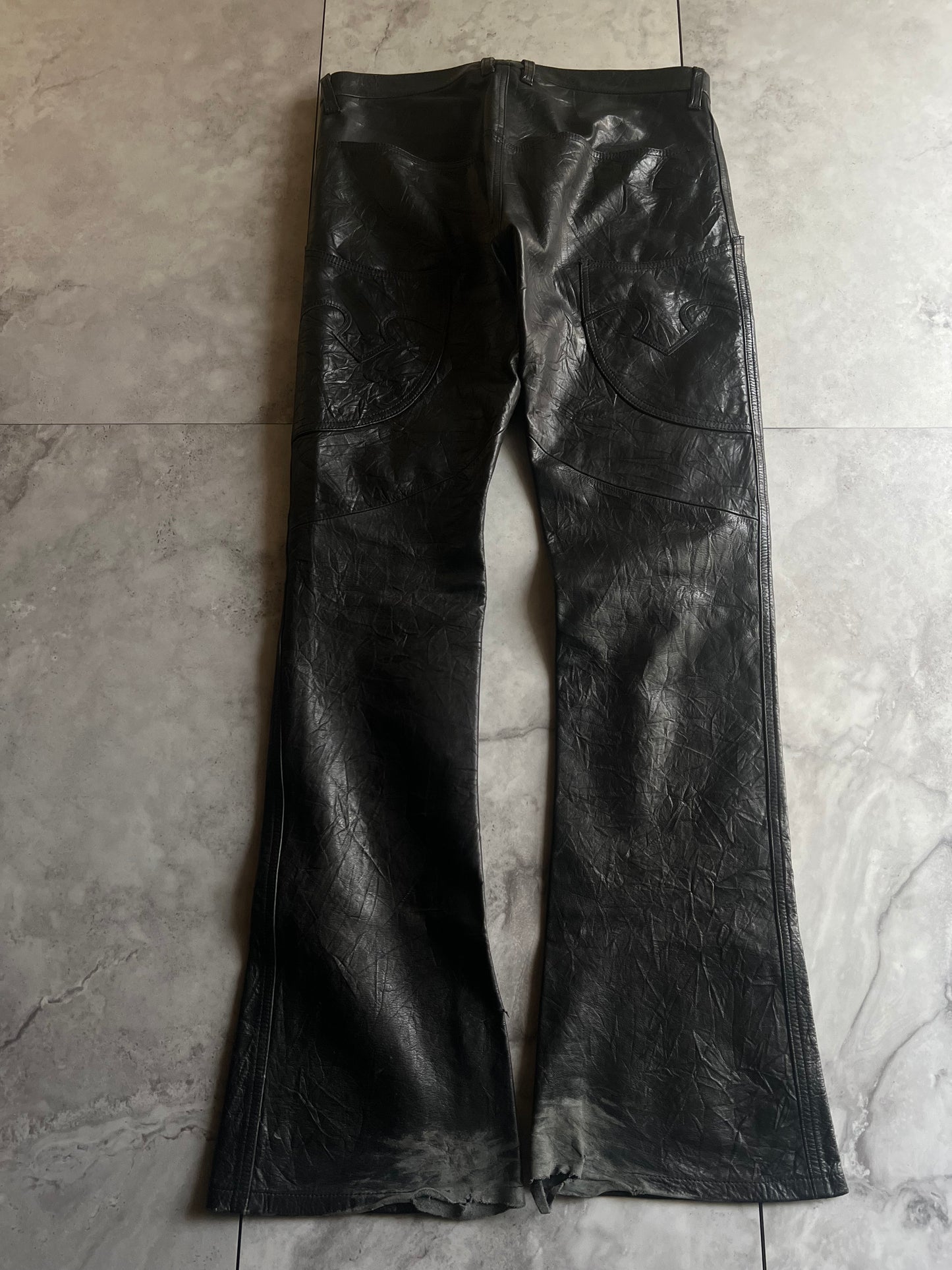 Obelisk Grained Lamb Leather Bootcut Pants