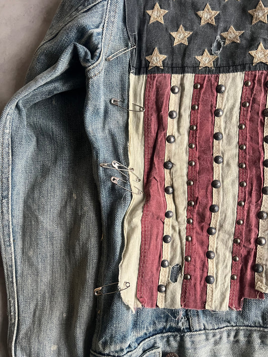 Ralph Denim & Supply Studded American Flag Safety Pin Denim Jacket