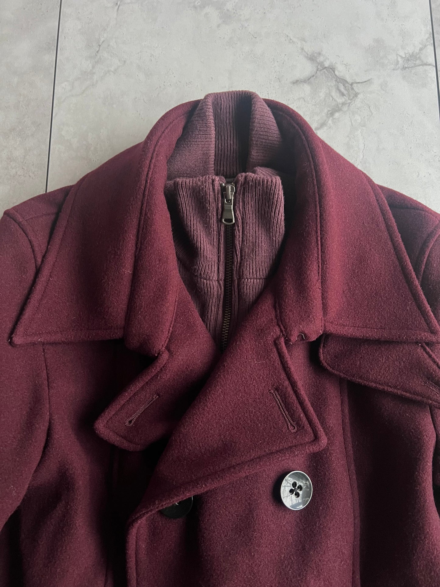 Tete Homme Sweater Layered Blood Red Pea Coat