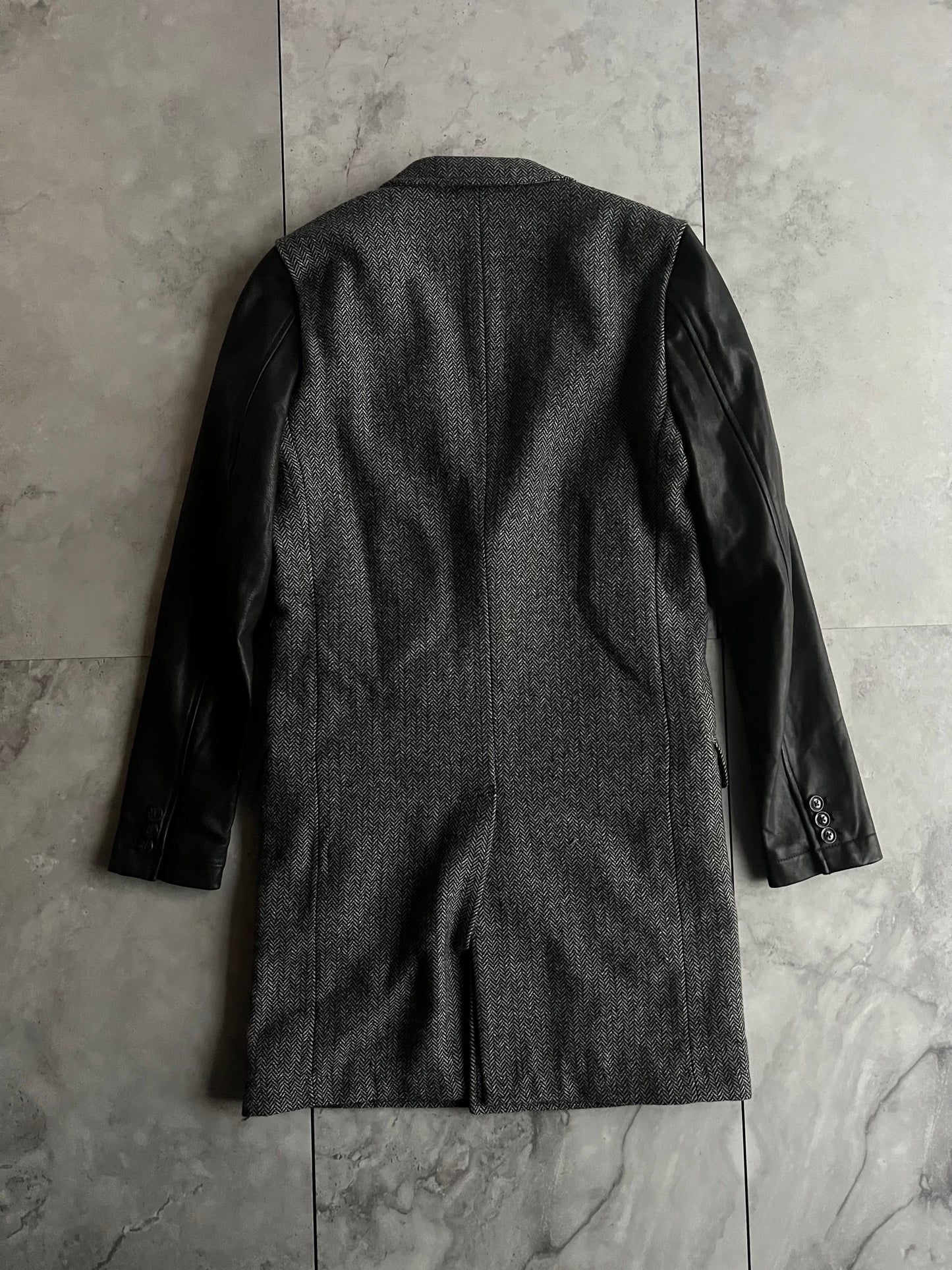 Fuga Leather Sleeve Long Coat