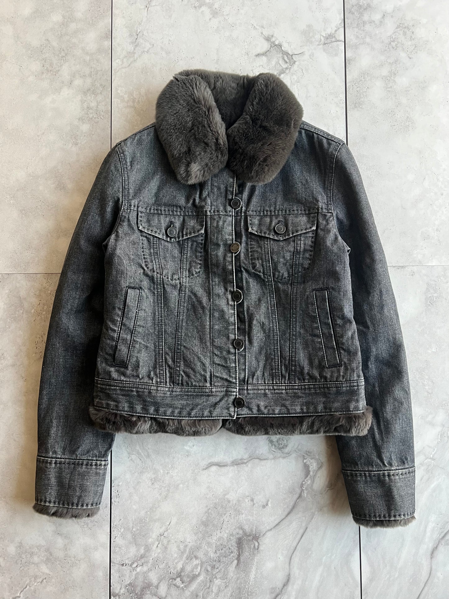 Vintage Rabbit Fur Lined Denim Jacket
