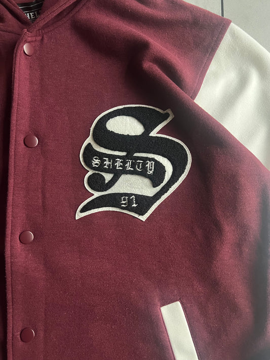 Shelty Embroidered Hooded Varsity Jacket