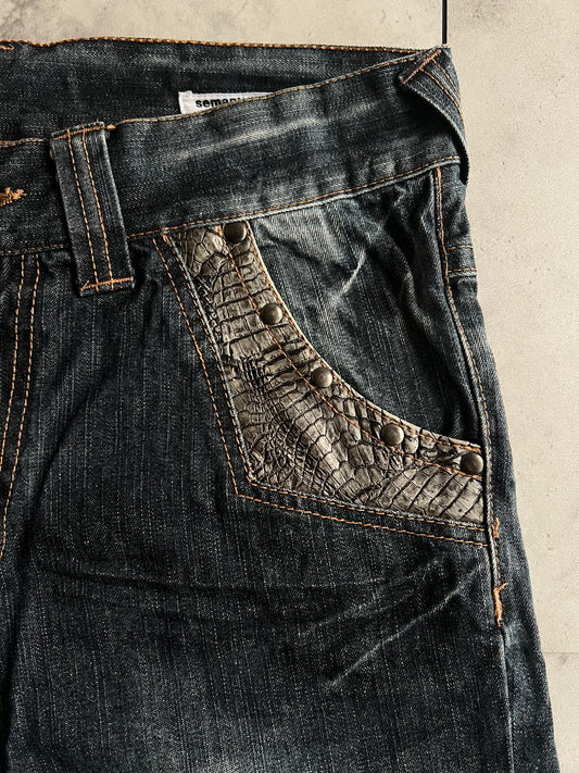Semantic Design Studded Distressed Crocodile Shorts