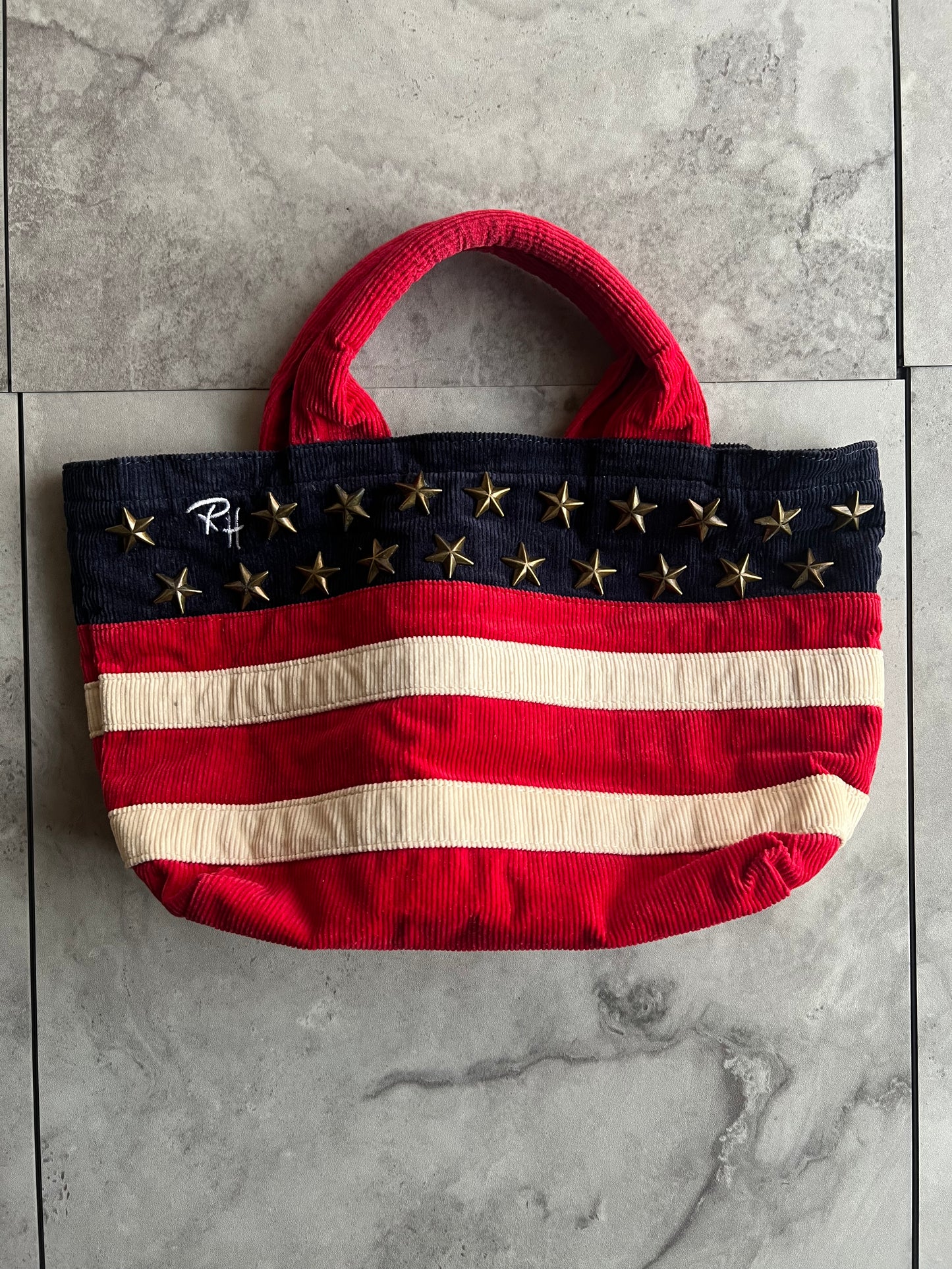 Ron Herman Studded Corduroy American Flag Hand Bag
