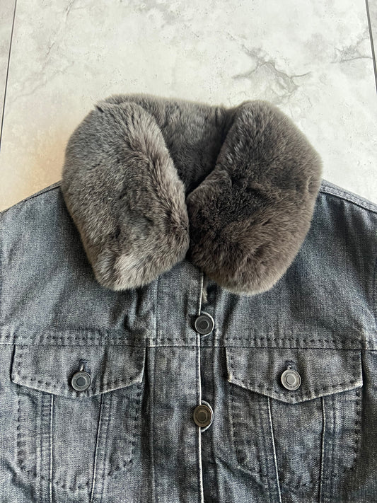 Vintage Rabbit Fur Lined Denim Jacket