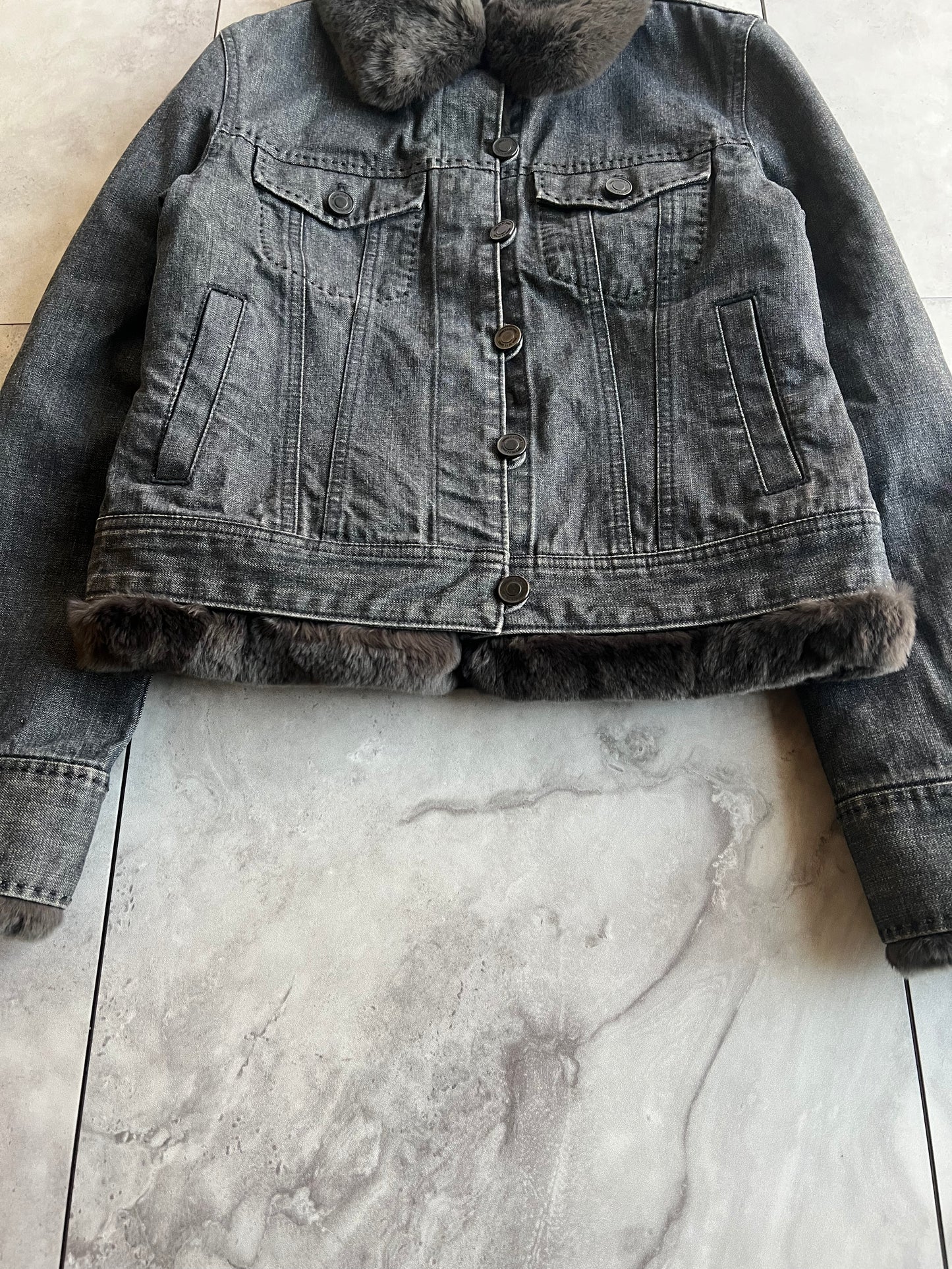 Vintage Rabbit Fur Lined Denim Jacket