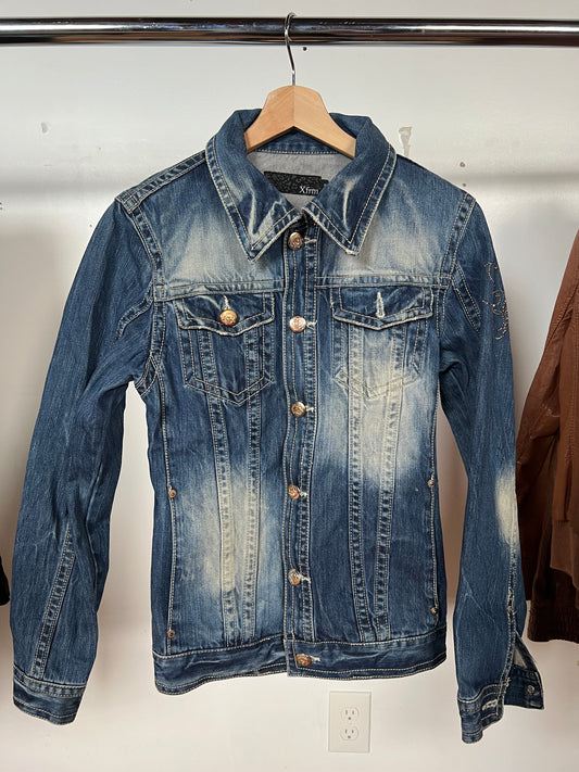 Xfrm Rhinestone Embellished Light Wash Denim Jacket