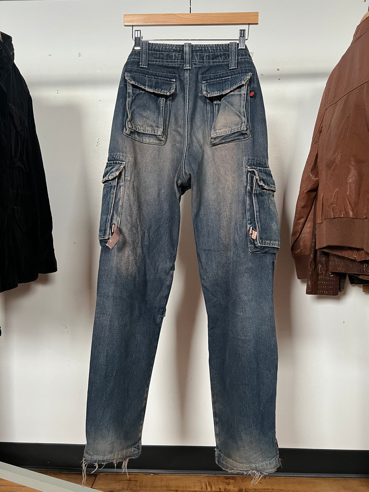 291295 Homme Denim Zipper Rust Wash Cargo Pants