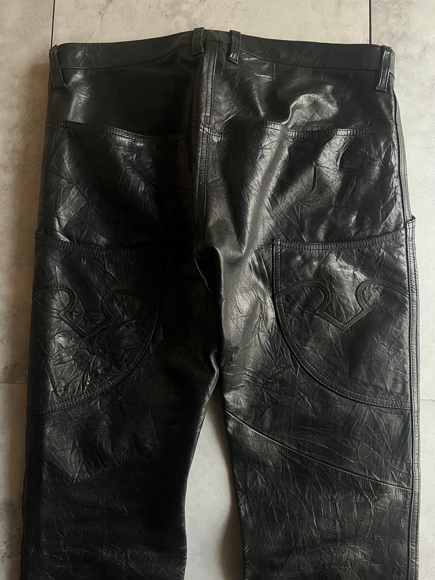 Obelisk Grained Lamb Leather Bootcut Pants