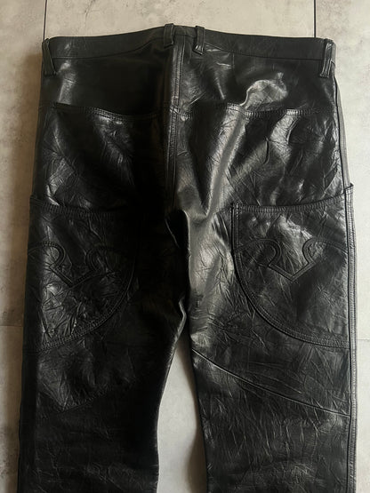 Obelisk Grained Lamb Leather Bootcut Pants