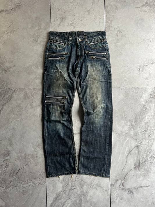 Semantic Design Zipper Pocket Acid Wash Jeans