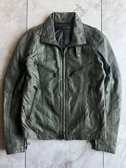 Shellac Green Snap Leather Zip-Up Jacket
