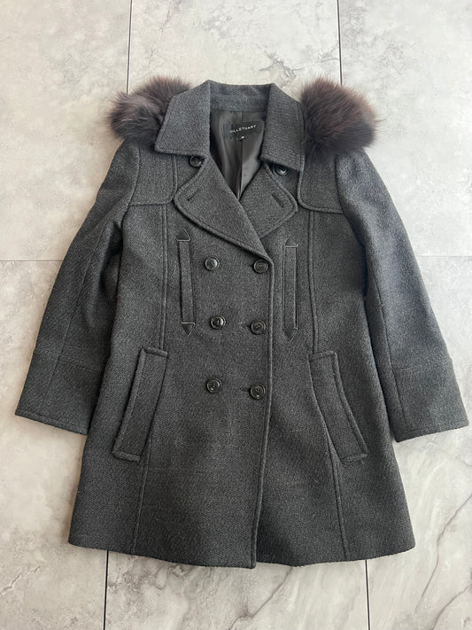 Jil Stuart Fox Fur Shoulder Pea Coat