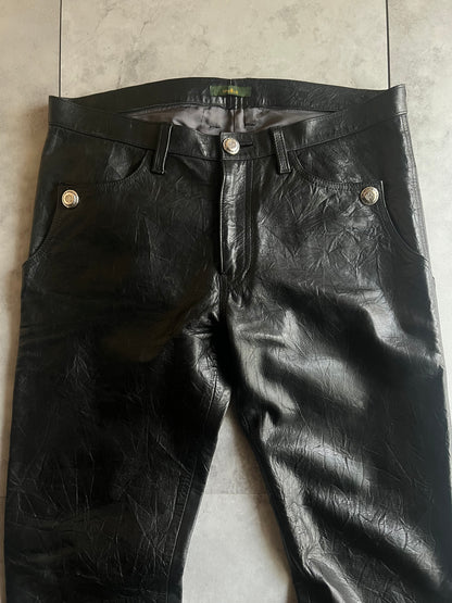 Obelisk Grained Lamb Leather Bootcut Pants