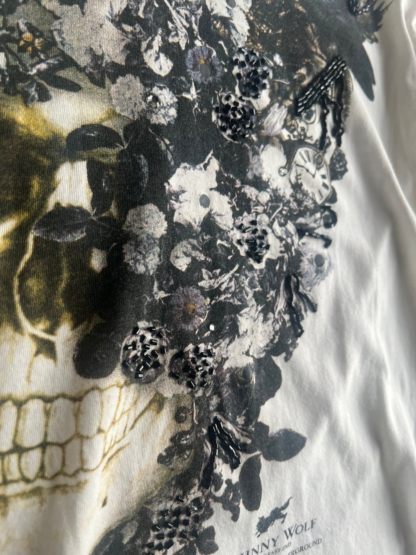 Johnny Wolf Black Rhinestone Floral Skull Long Sleeve