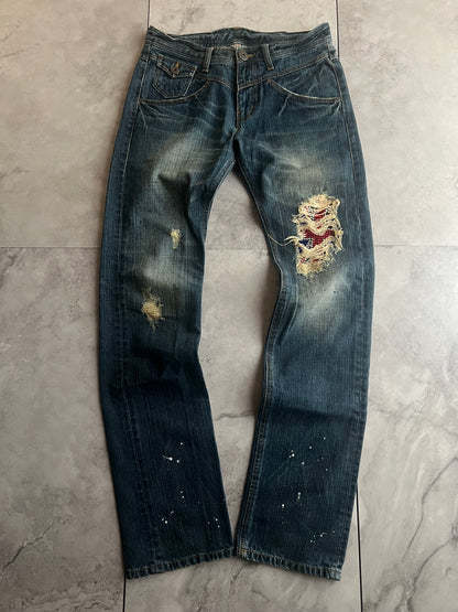 Rattle Trap Studded Union Jack Knee Distressed Denim