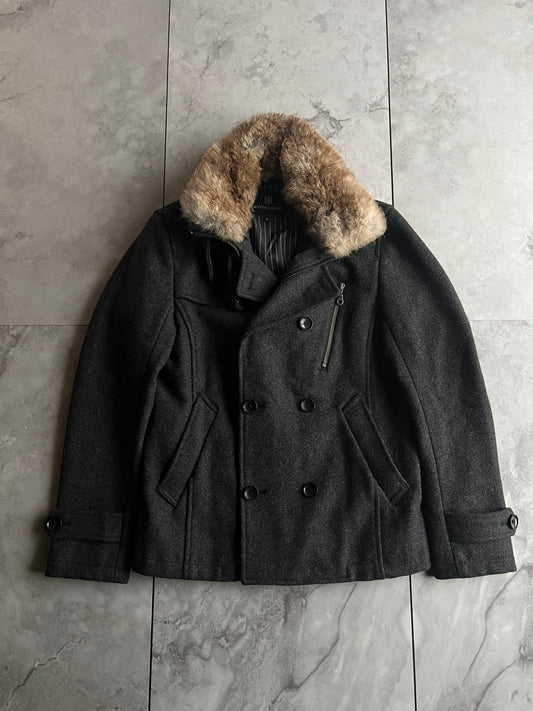 Setting Cracks Rabbit Fur Collar Pea Coat