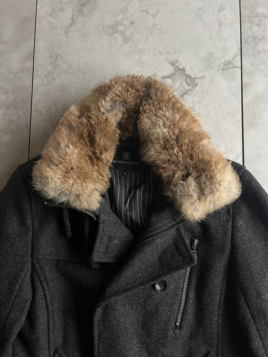 Setting Cracks Rabbit Fur Collar Pea Coat