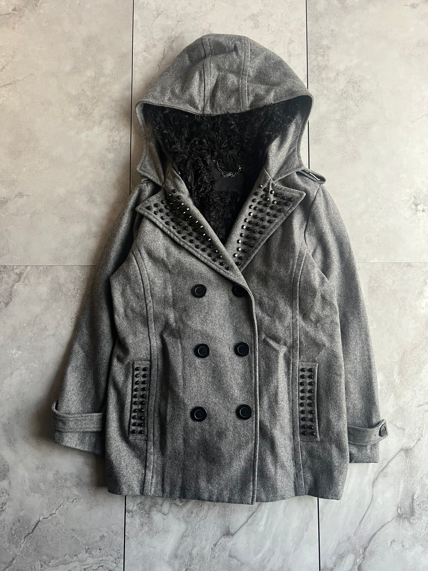 Glad News Fur Lined Studded Pea Coat