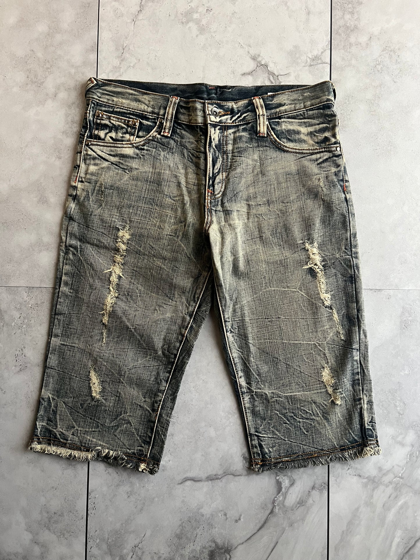 Semantic Design Acid Wash Distressed Shorts