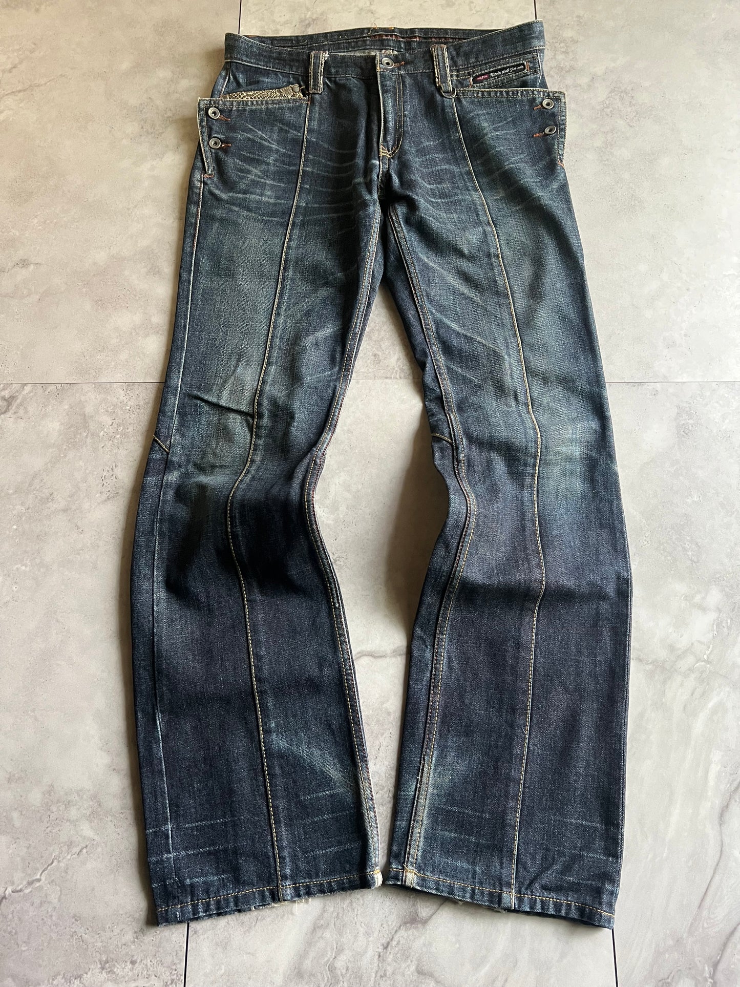 Nicole Club Python Wide Pocket Flared Denim