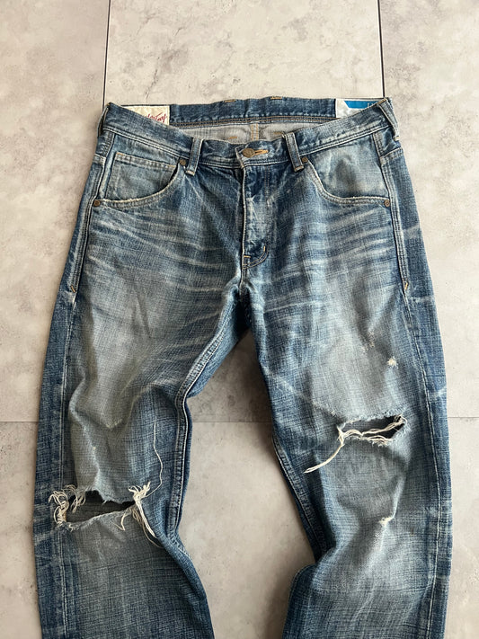 Rattle Trap Distressed Whisker Wash Denim