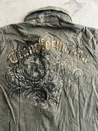 291295 Homme “Transformation” Stone Wash Button Up Polo Tee
