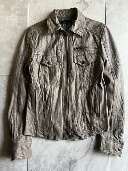 Schlussel Grey Single Zip Western Leather Jacket