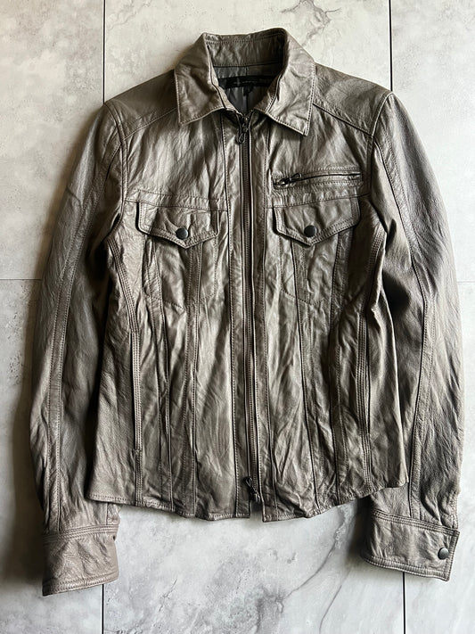 Schlussel Grey Single Zip Western Leather Jacket