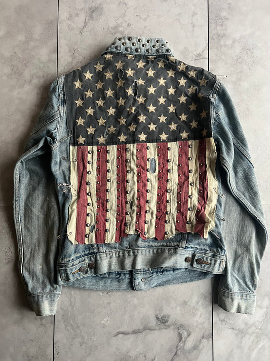 Ralph Denim & Supply Studded American Flag Safety Pin Denim Jacket