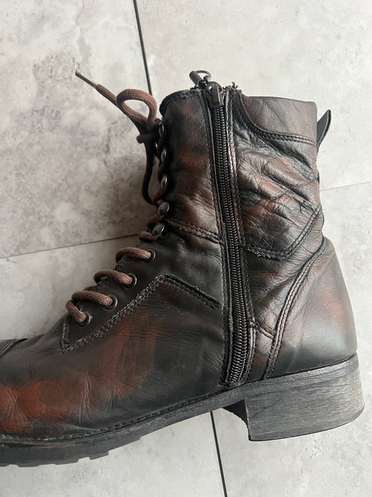 Diesel Side-Zip Leather Lace Hiking Boots