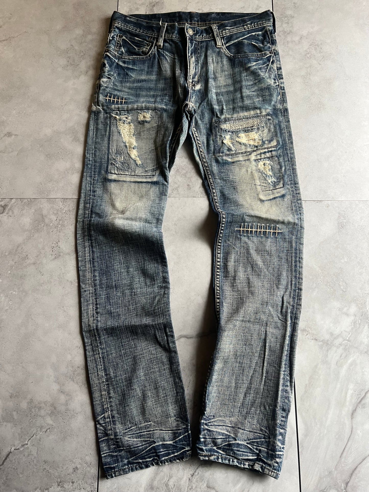 Edge Rupert Scar Patch Distressed Acid Wash Jeans