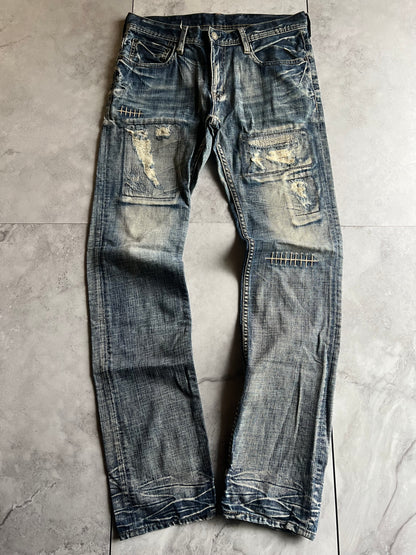 Edge Rupert Scar Patch Distressed Acid Wash Jeans