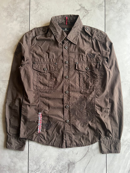 291295 Homme Military Patched Distressed Shirt