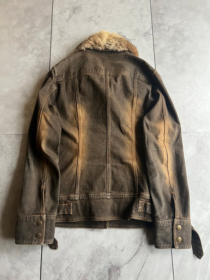 ÀJ Rabbit Fur Collar Rust Washed Denim Jacket