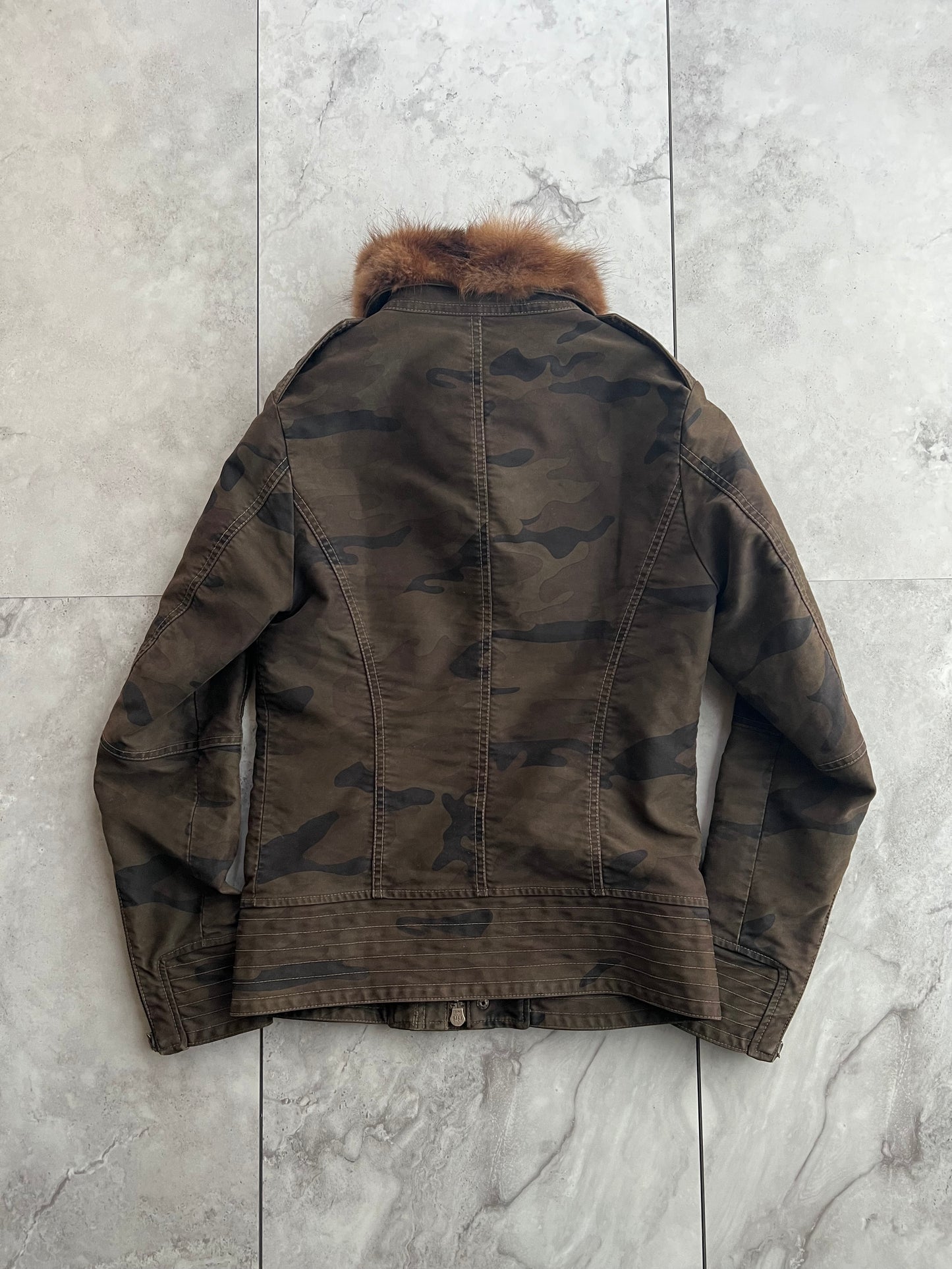 Shellac Fur Collar Camo Military Jacket