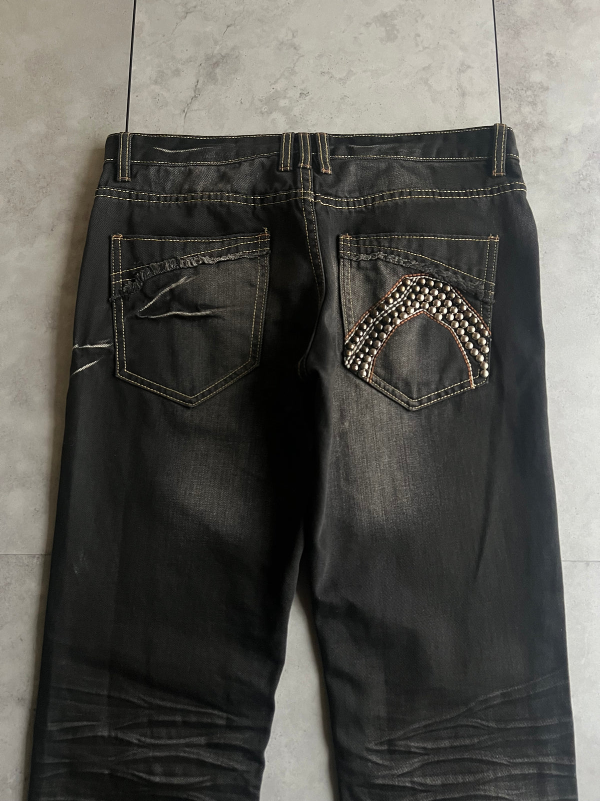 Semantic Design Studded Whisker Wash Denim
