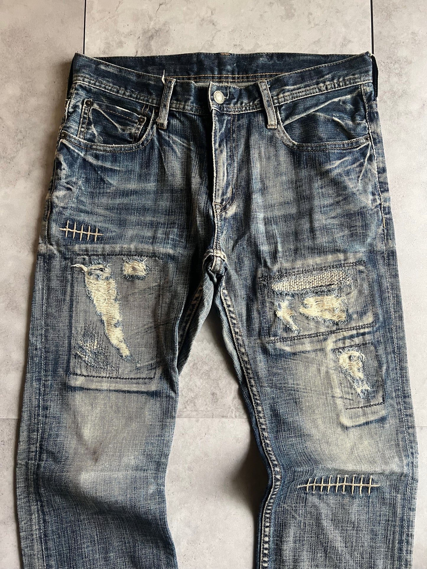 Edge Rupert Scar Patch Distressed Acid Wash Jeans