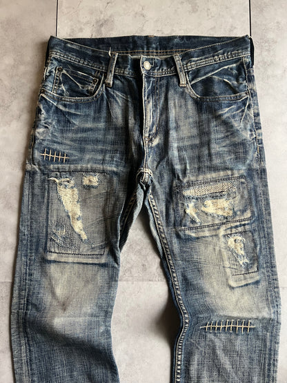 Edge Rupert Scar Patch Distressed Acid Wash Jeans