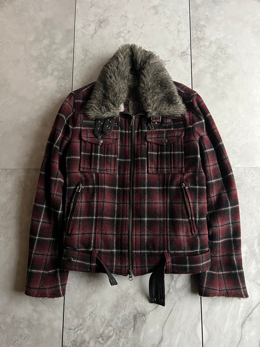 Edge Rupert Fur Collar Tartan Rider Jacket