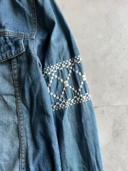 Morgan Homme Tribal Embroidered Sleeve Denim Shirt