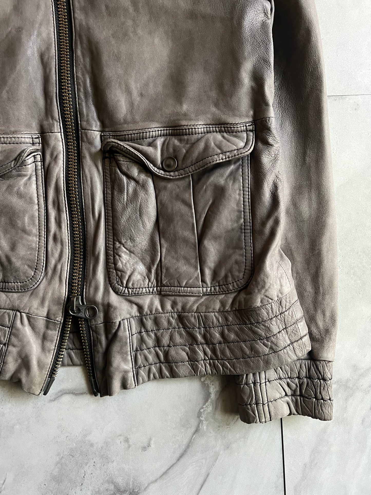 N.B.A Double Zip Military Leather Jacket
