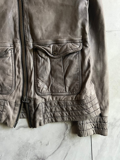 N.B.A Double Zip Military Leather Jacket